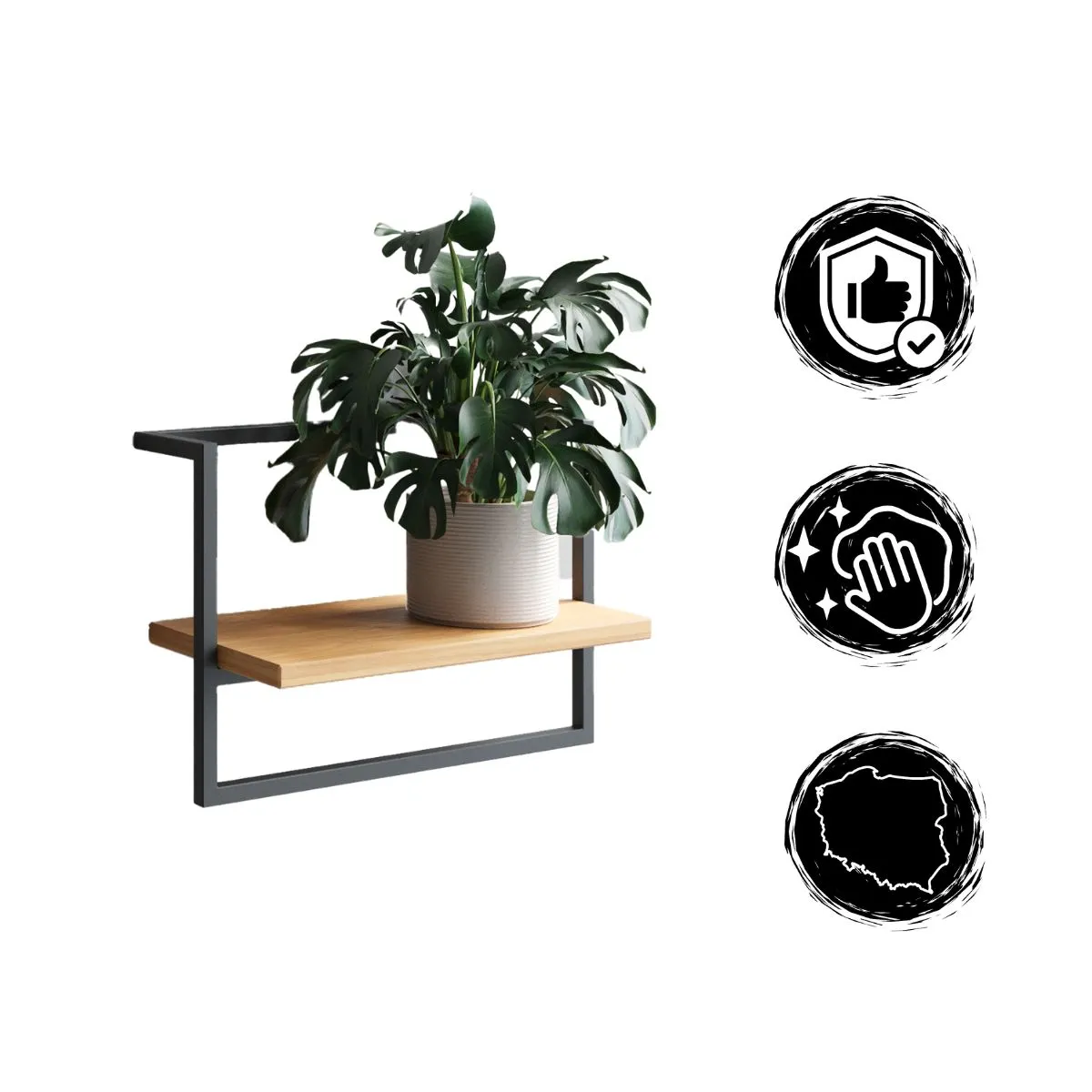 Kwietnik wiszący mwtal drewno NESLE M czarny naturalny - LD_TZ000083