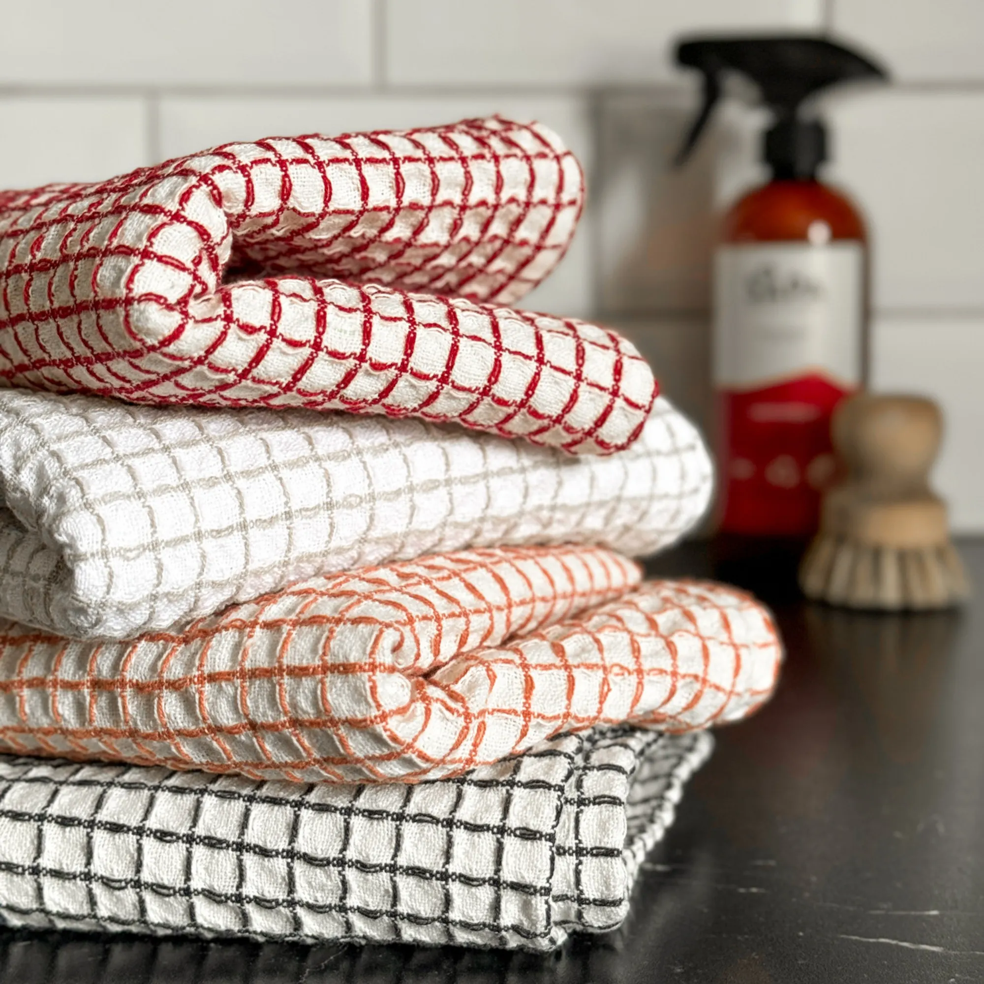 image ręcznik, tkanina, gridowy wzór, biały, czerwony