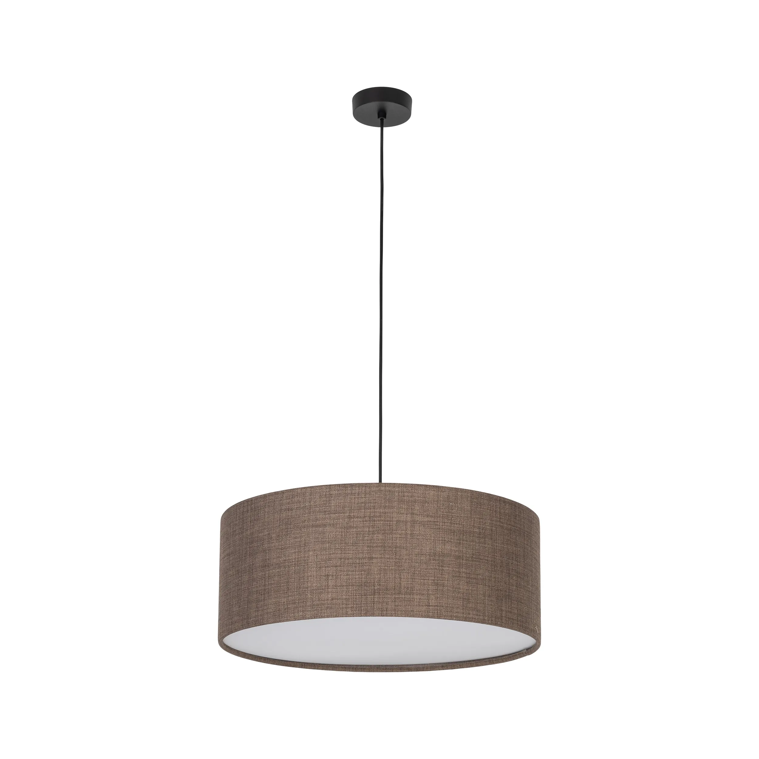 Lampa wisząca Earth na czarnym przewodzie i podstawie klosz okrągły brązowy z tkaniny z białym 110x50cm