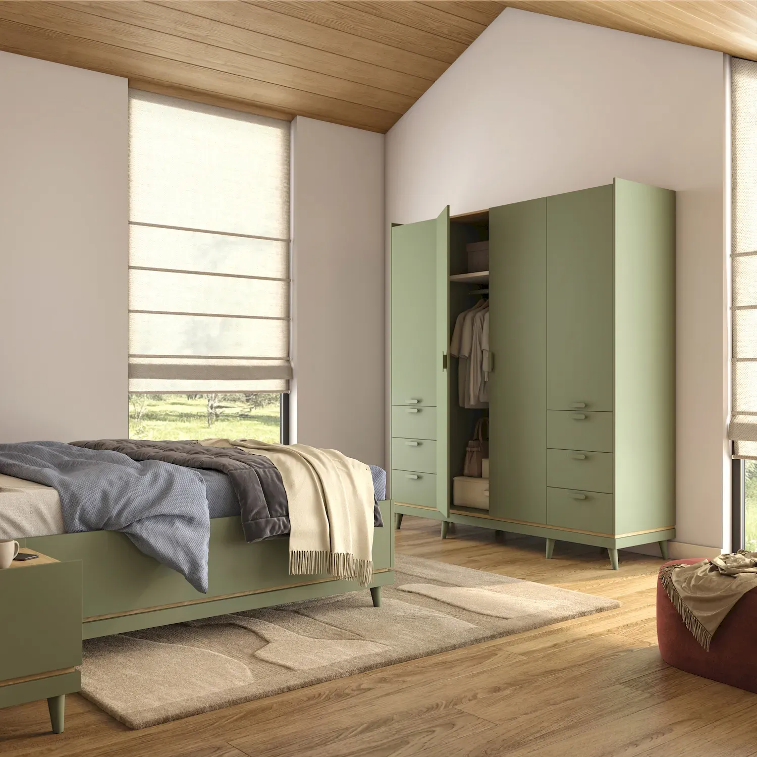 Szafa 4-drzwiowa z 6 szufladami SCANDI 20 zielony-dąb olejowany - 24GDOH20