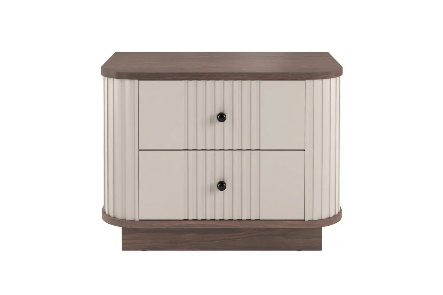 Zestaw szafka nocna z 2 szufladami VESPER 2-set ryflowany front - cashmere orzech czarne uchwyty cokół - B_169469