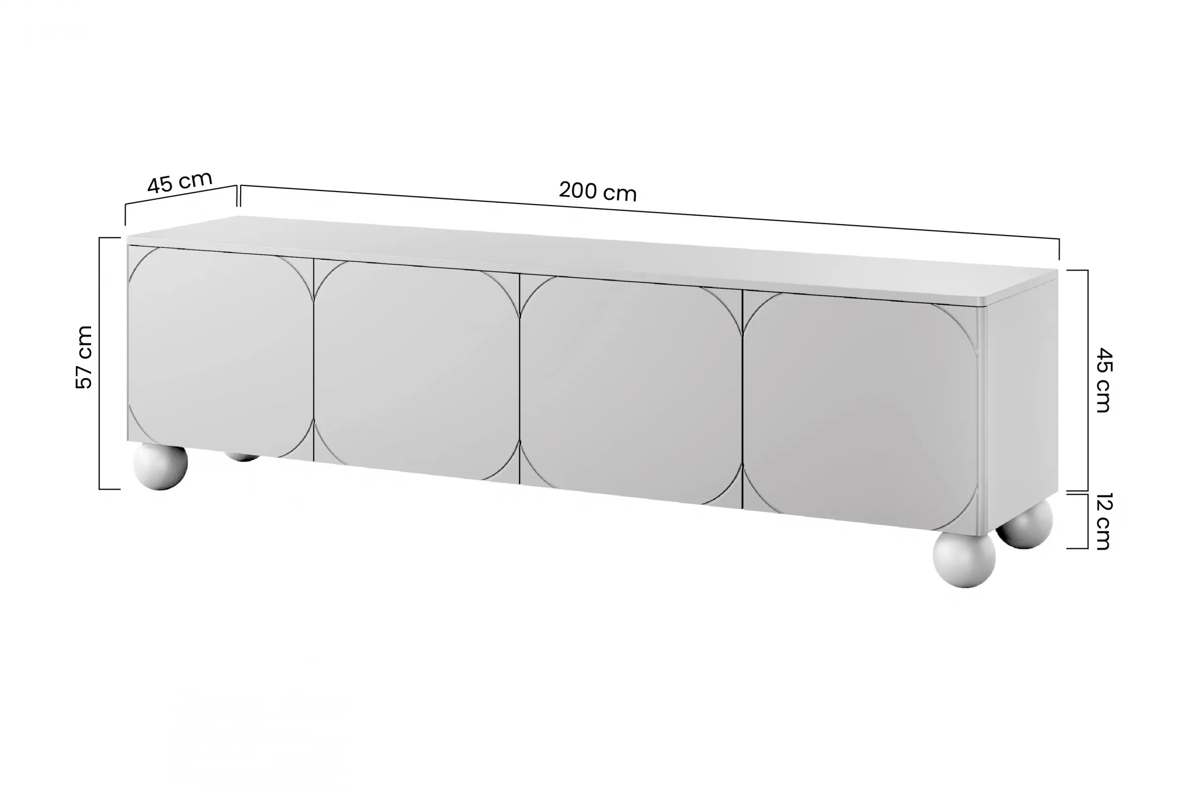 Szafka RTV 4-drzwiowa z 2 szufladami SONATIA 200cm cashmere nogi kule — zdjęcie 8