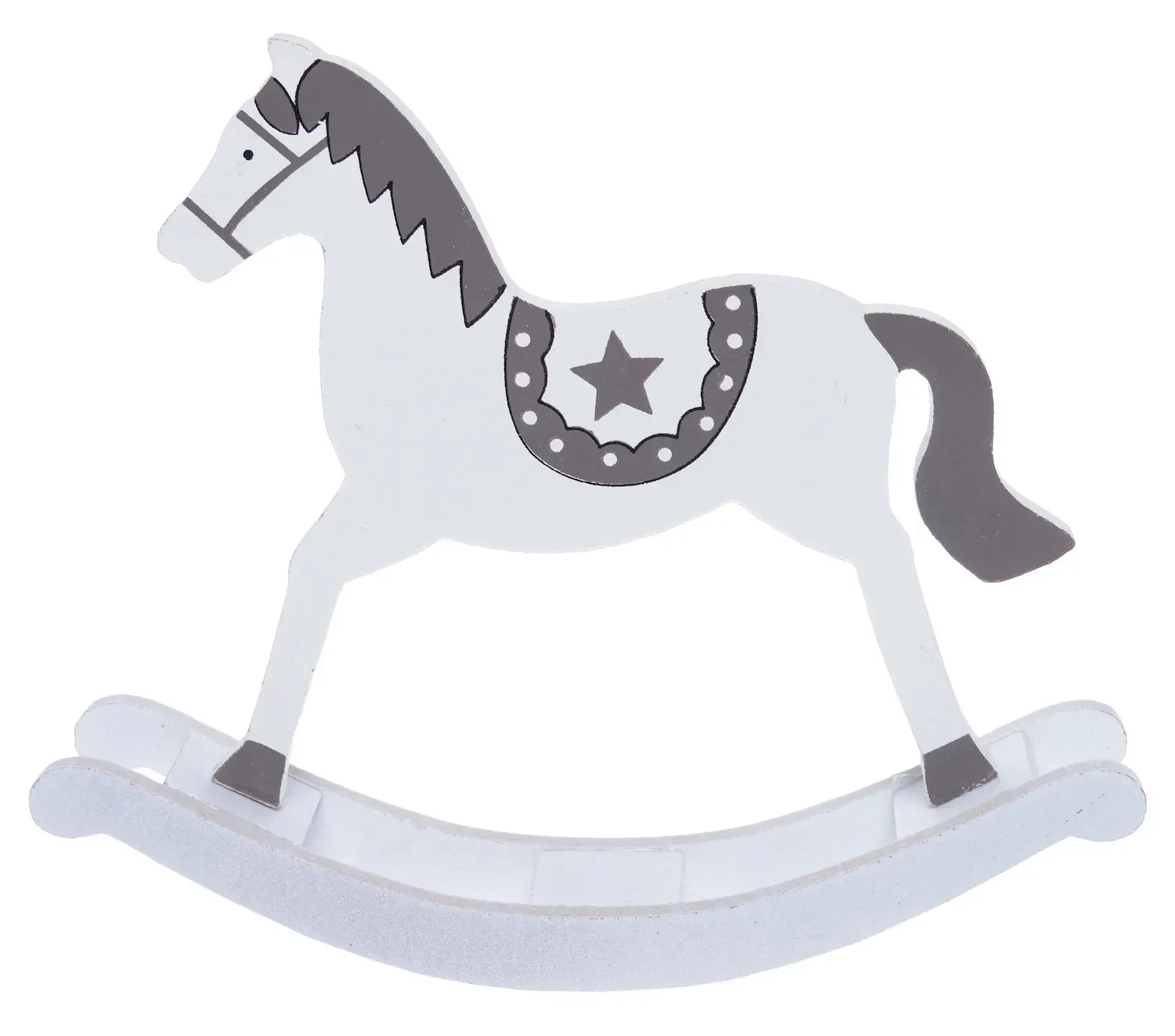 Konik drewniany na biegunach DUŻY 9006 biało-szary