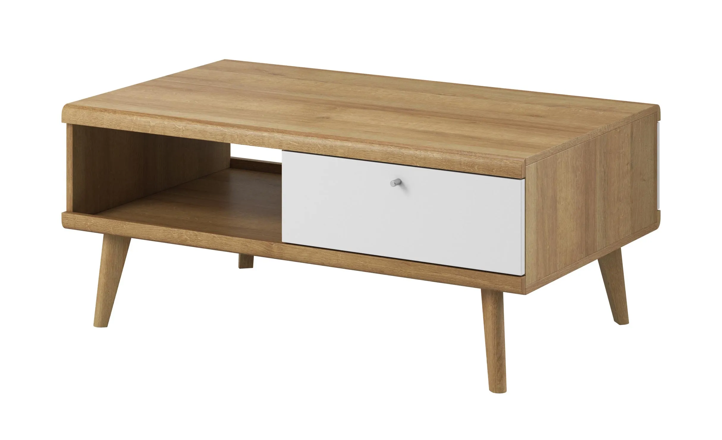 Stolik kawowy PRIMO z szufladą - biały dąb lineo