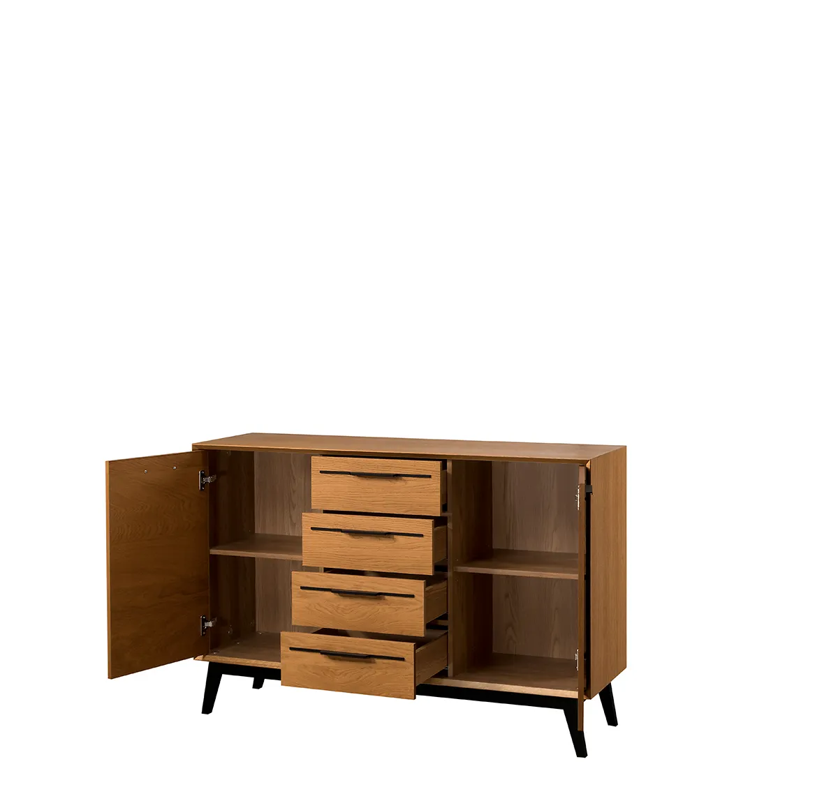 Komoda 2-drzwiowa z 4 szufladami LAZURE 45 dąb karmelowy, czarny 136x90x42cm - TH-100-1776