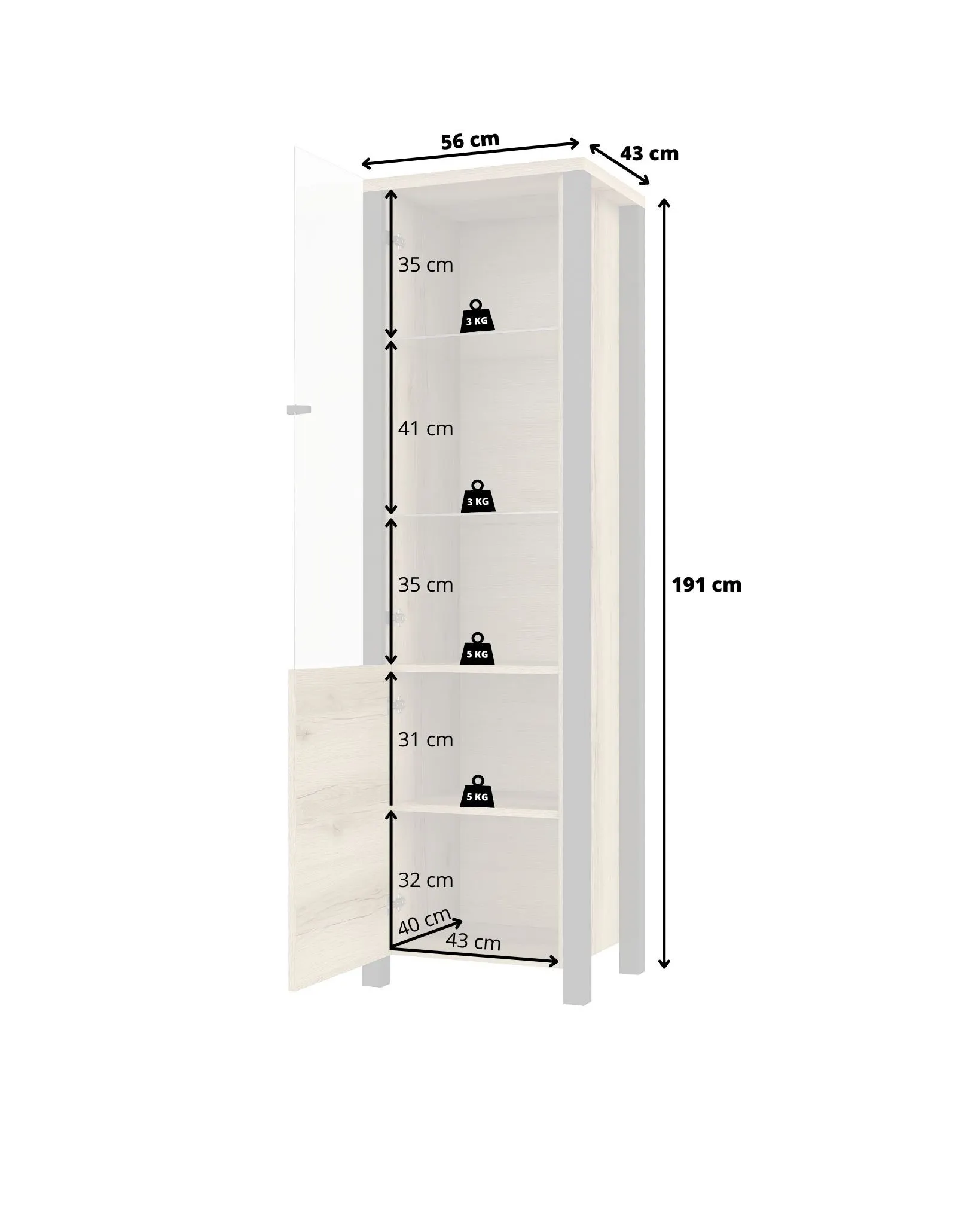 Witryna szklana OLIN 2-drzwiowa 191x56 czarna dąb grand naturalny - 24NWJC05