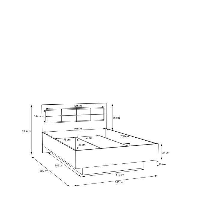 Łóżko ze stelażem BADERNA 140X200 - dąb mauvella, czarny - BDNL1142-M635