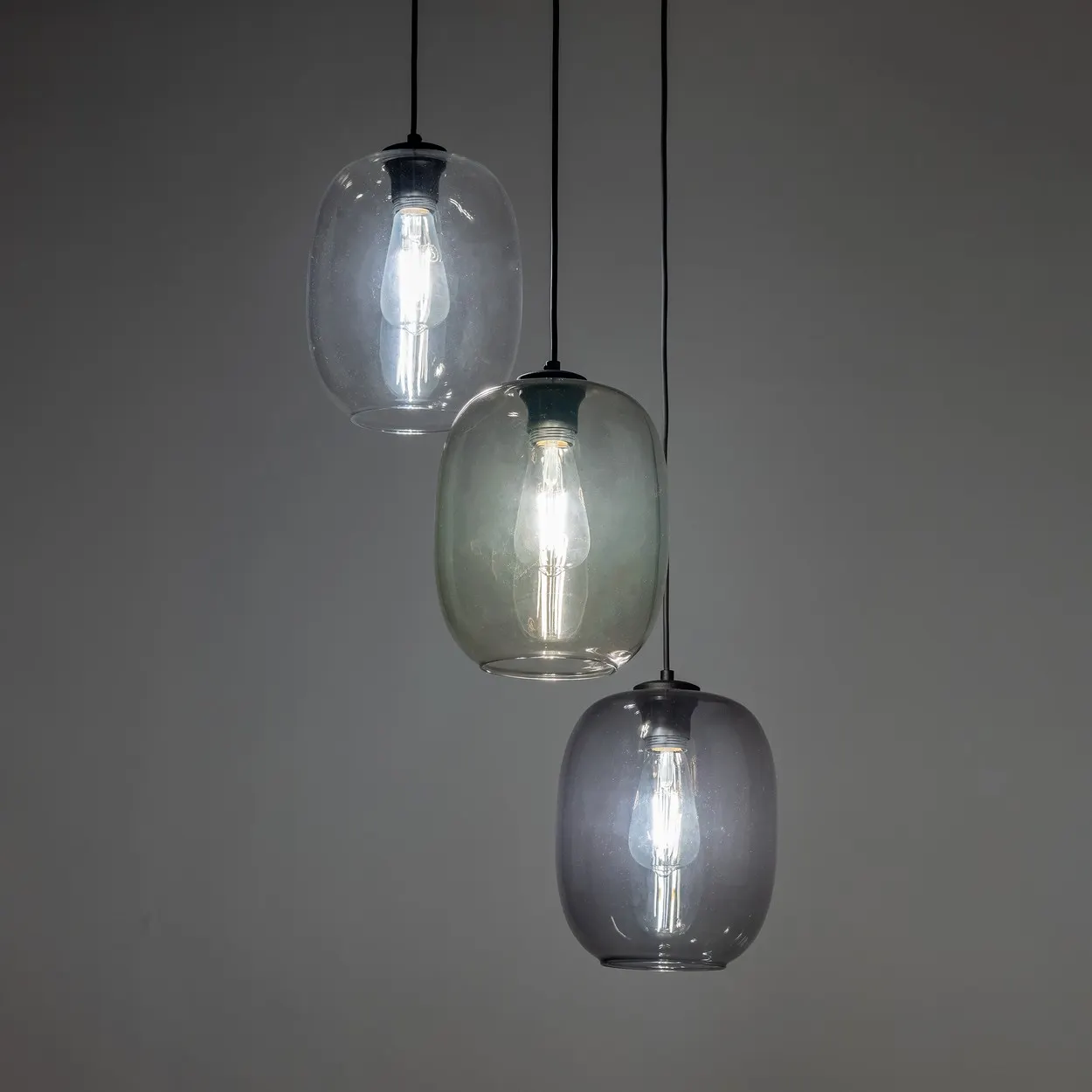 Lampa wisząca ELIO czarna z transparentnym przyciemnianym i brązowym szklanym kloszem 110x45cm - TK_5973