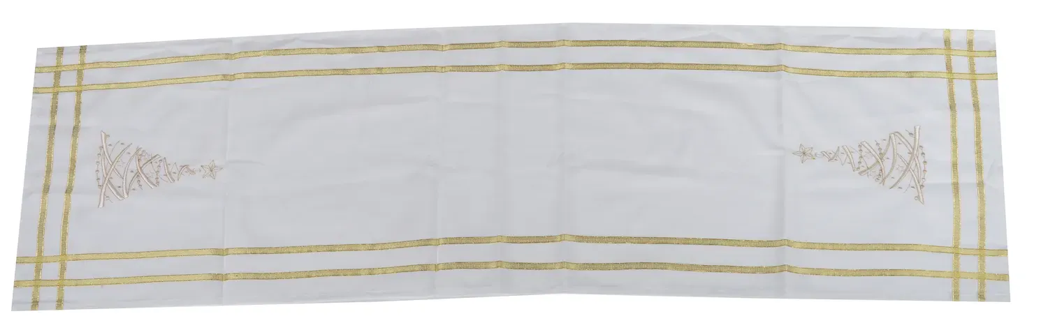 Bieżnik ZE ZŁOTYMI CHOINKAMI 40x140cm biały