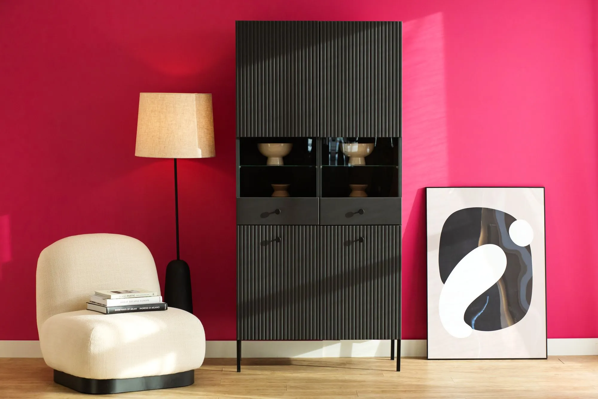 Witryna 4-drzwiowa VIENA ryflowany front antracyt - INT_5003209