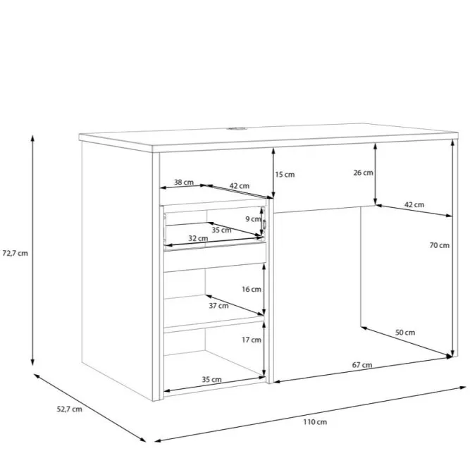 Biurko MODULTRICK z szafką i szufladą - dąb artisan, szary - MDUB111-C827