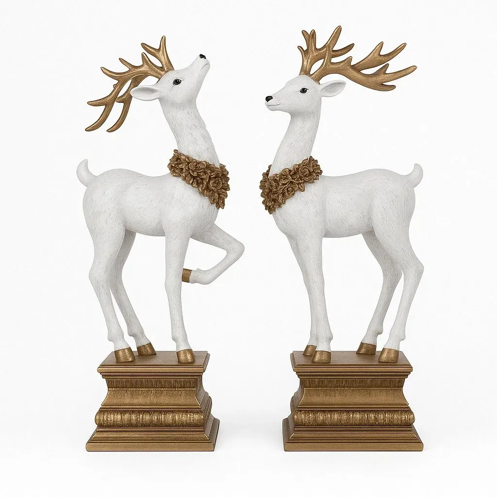 Figurka RENIFER 2 sztuki biało-złote