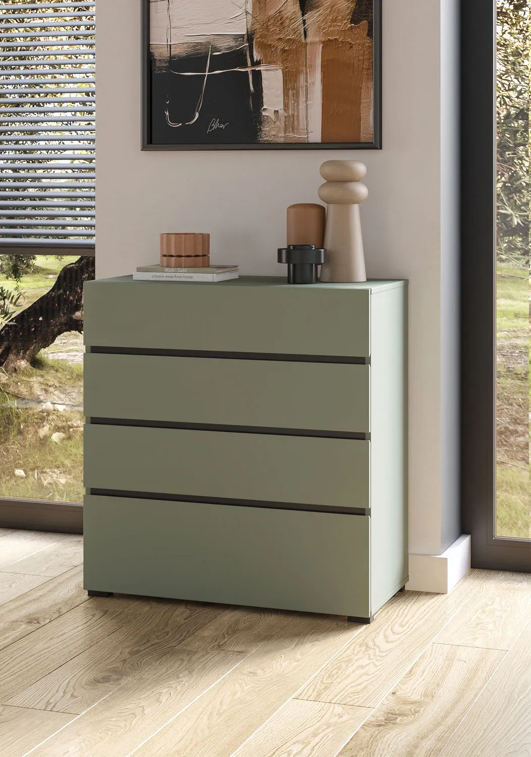 Komoda z 4 szufladami CROSS S 28 zielony czarny - 24GWMY28