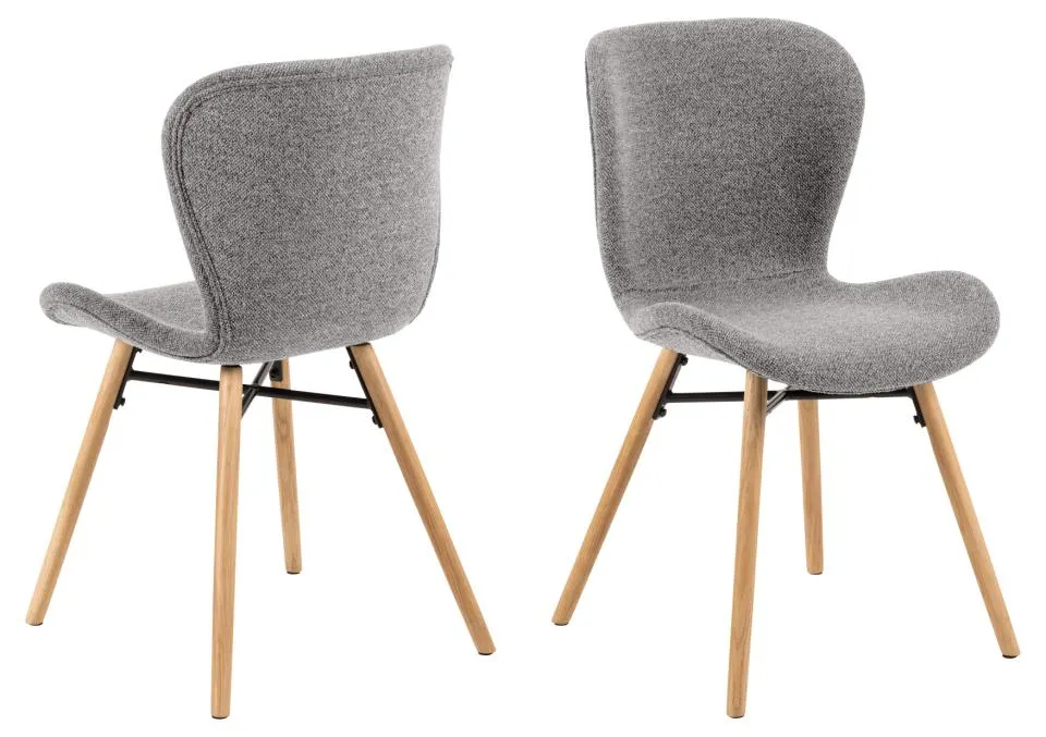 Krzesło tapicerowane DOREN Szary, Dąb olejowany ( zestaw 2 sztuk )