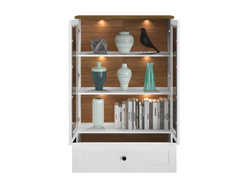 Witryna LILLE 05 Biały Mat/Dąb Lefkas z oświetleniem ML MEBLE - 1LILL05-001