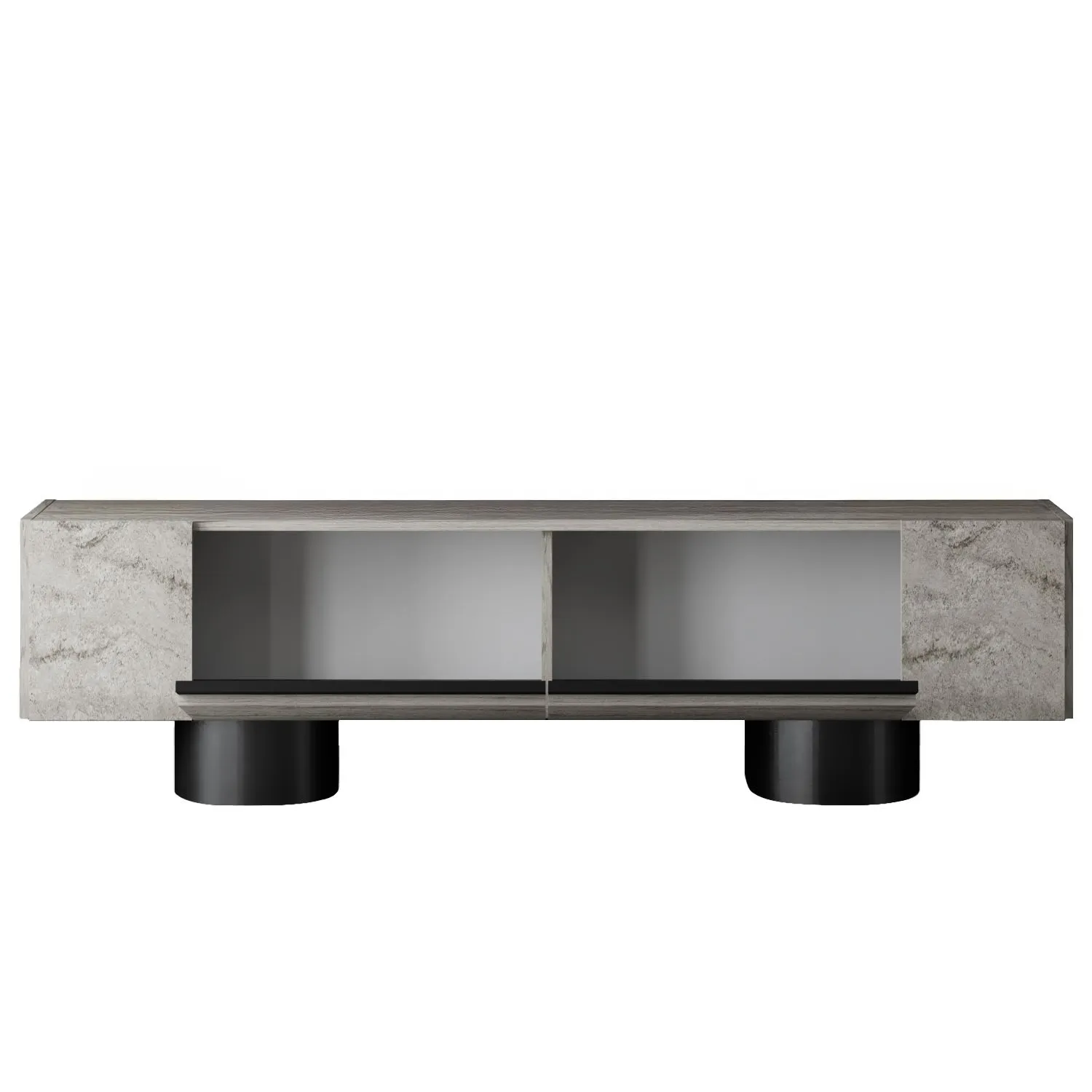 Szafka RTV z 2 klapami na blaszanych nogach BOHEM 180x50x30 cm trawertyn czarny stelaż - ASI_618BLY1268