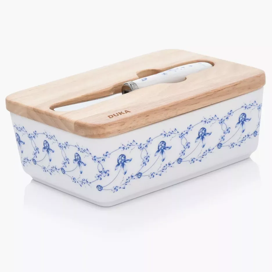 Maselniczka z nożykiem DUKA FIRANDE porcelanowa biała niebieska