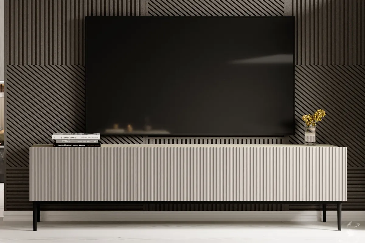 Szafka RTV NICOLE 200 z szufladą - kremowa - czarny stelaż - B_55541