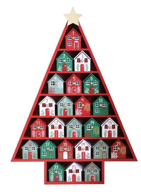 Kalendarz adwentowy CHOINKA Z DOMAMI drewniany LED 8687 wielokolorowy