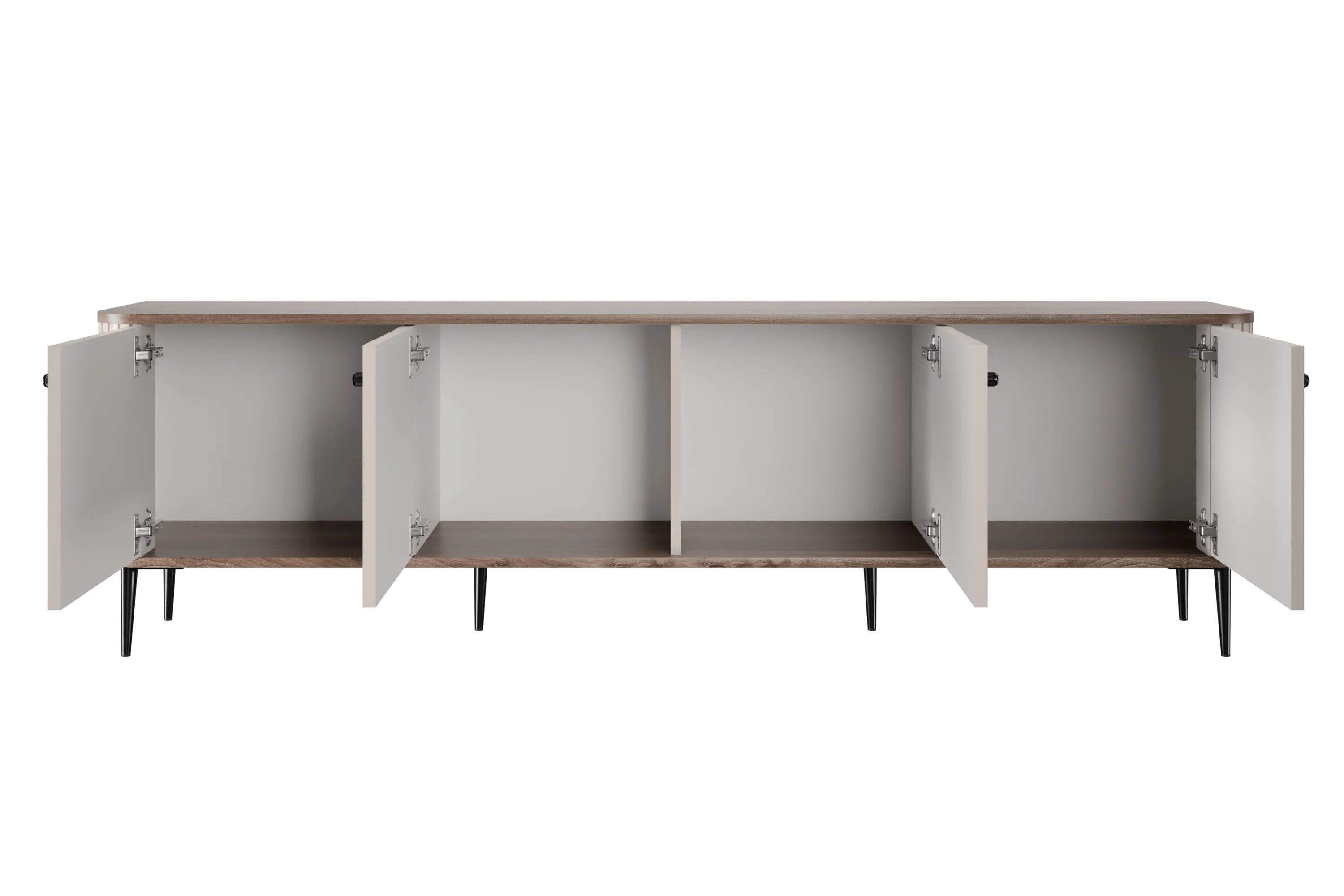 Szafka RTV 4-drzwiowa VESPER RTV 187 ryflowany front cashmere orzech czarne nogi - B_163740