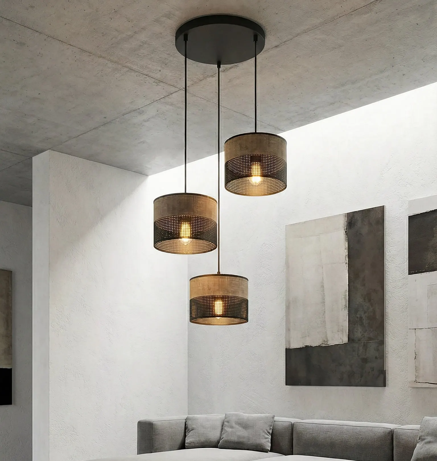 Lampa wisząca KARBON 3 BL BROWN PREMIUM z abażurami czarna brązowa - 1653/3PREM