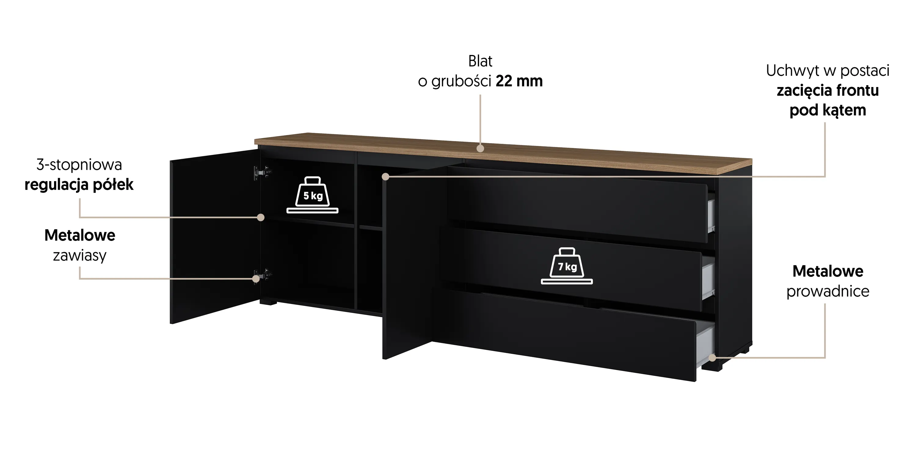 image meble, komoda, czarna, metalowe, szuflady