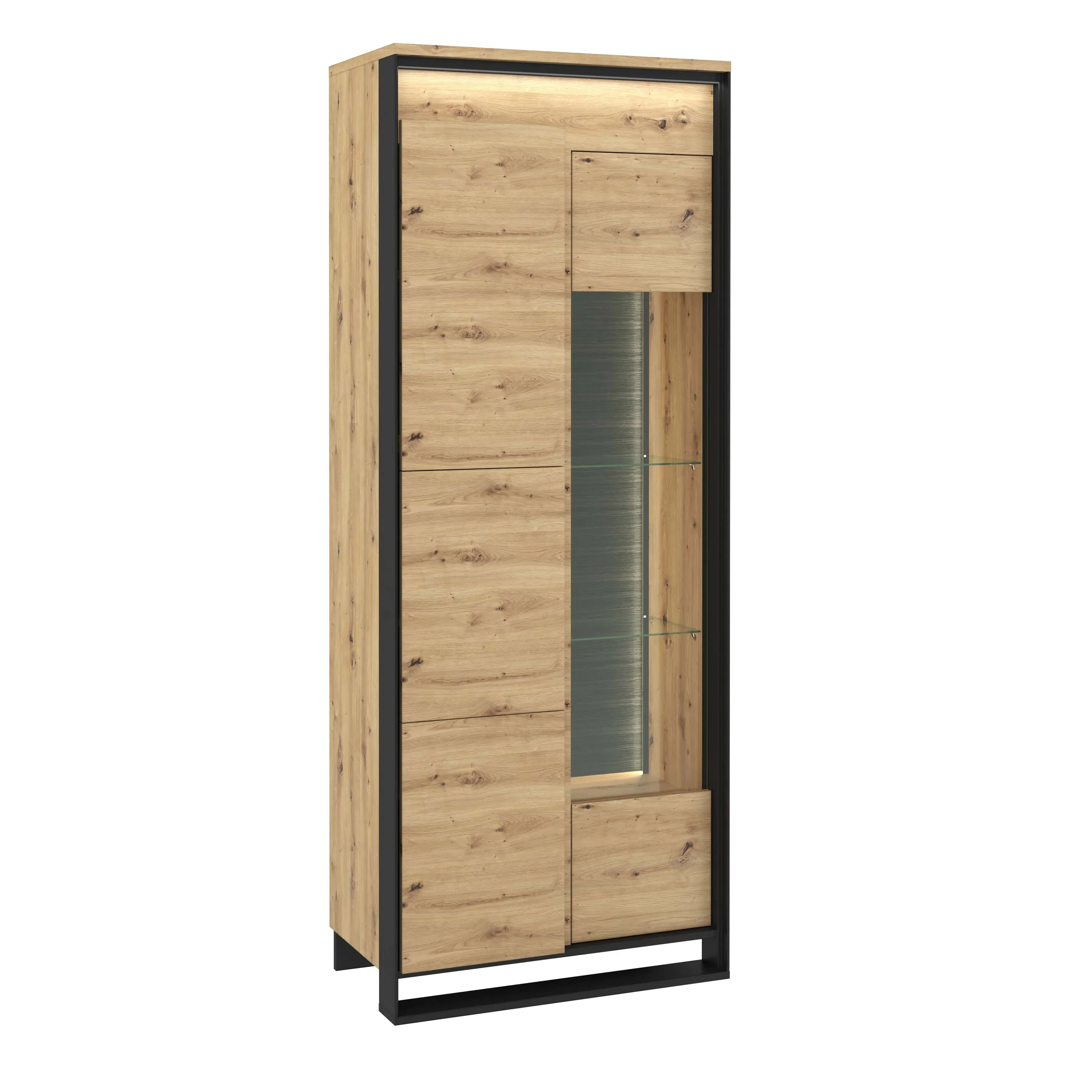 Witryna 2-drzwiowa LED 76cm Quant QA-03 dąb artisan/czarna