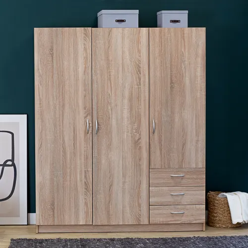 Szafa 3-drzwiowa z 3 szufladami GAYA 146cm dąb sonoma - INT_5002712