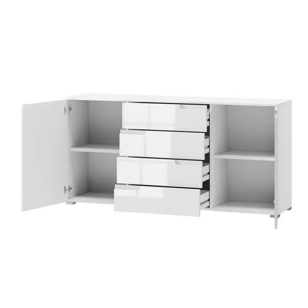 Komoda SELENE 8 2-drzwiowa z szufladami biały połysk 165x80x40cm - TH-100-0348