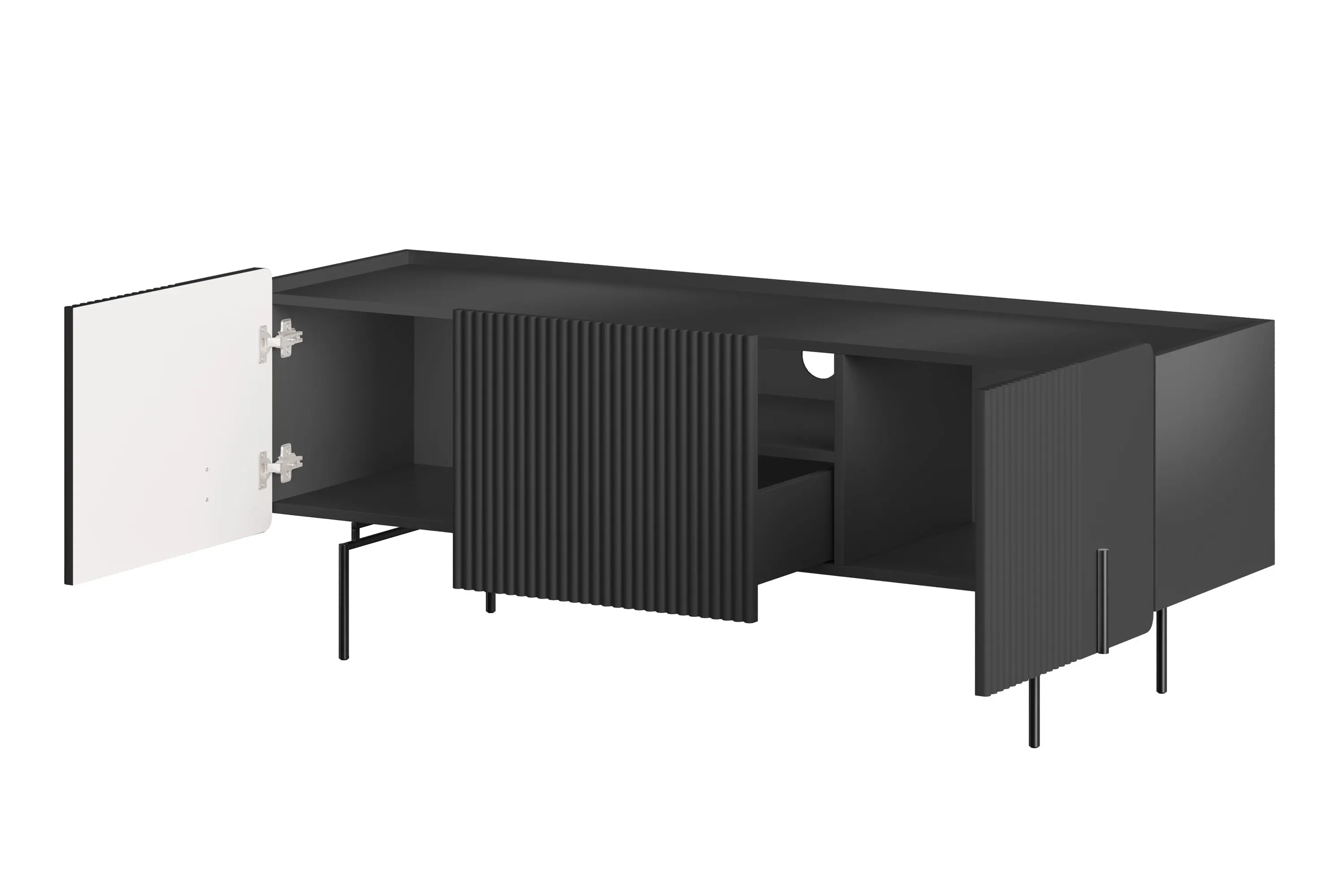 Szafka RTV 2-drzwiowa z 1 szufladą MALMI 150cm - czarna - czarne nogi - B_166986