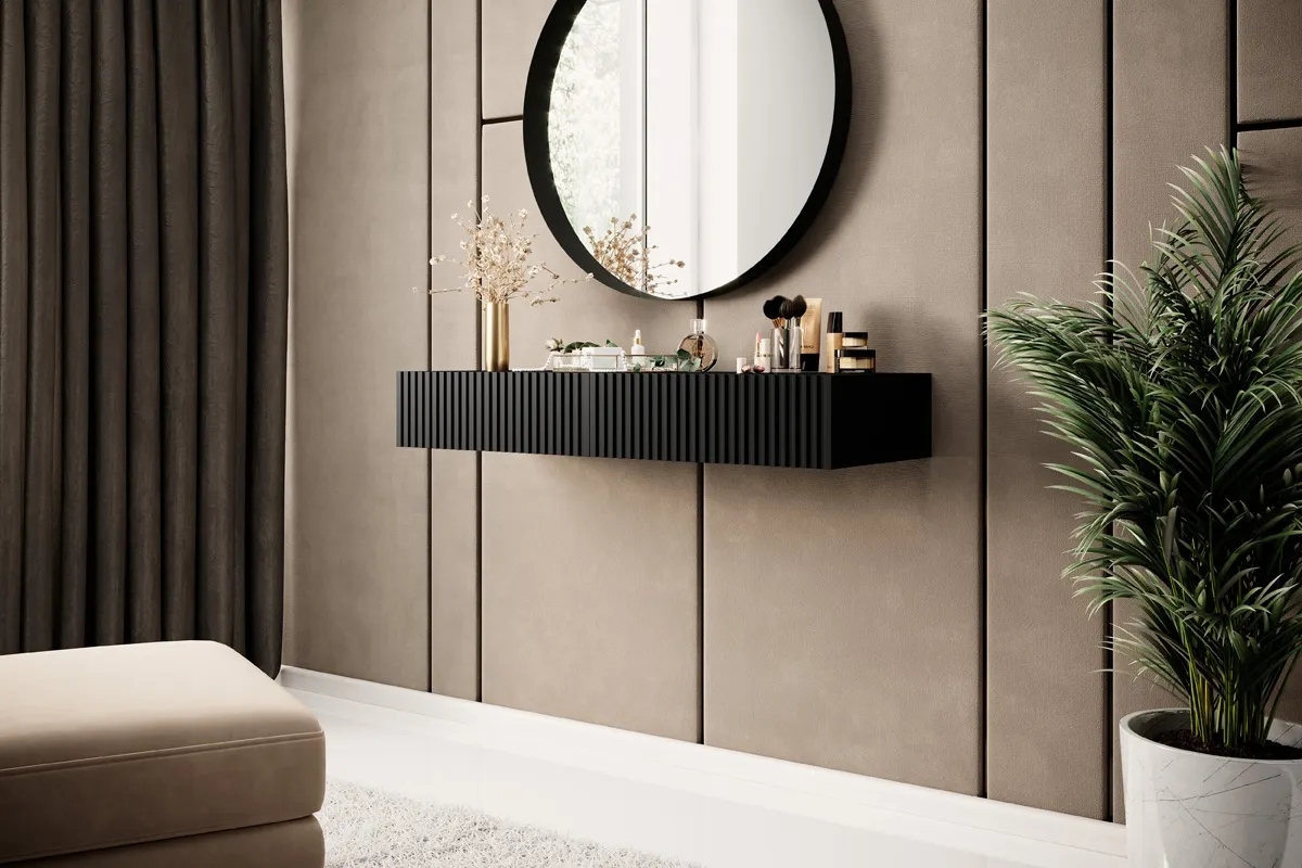 Konsola - toaletka z 2 szufladami NICOLE 100 czarny mat - wisząca - B_55812