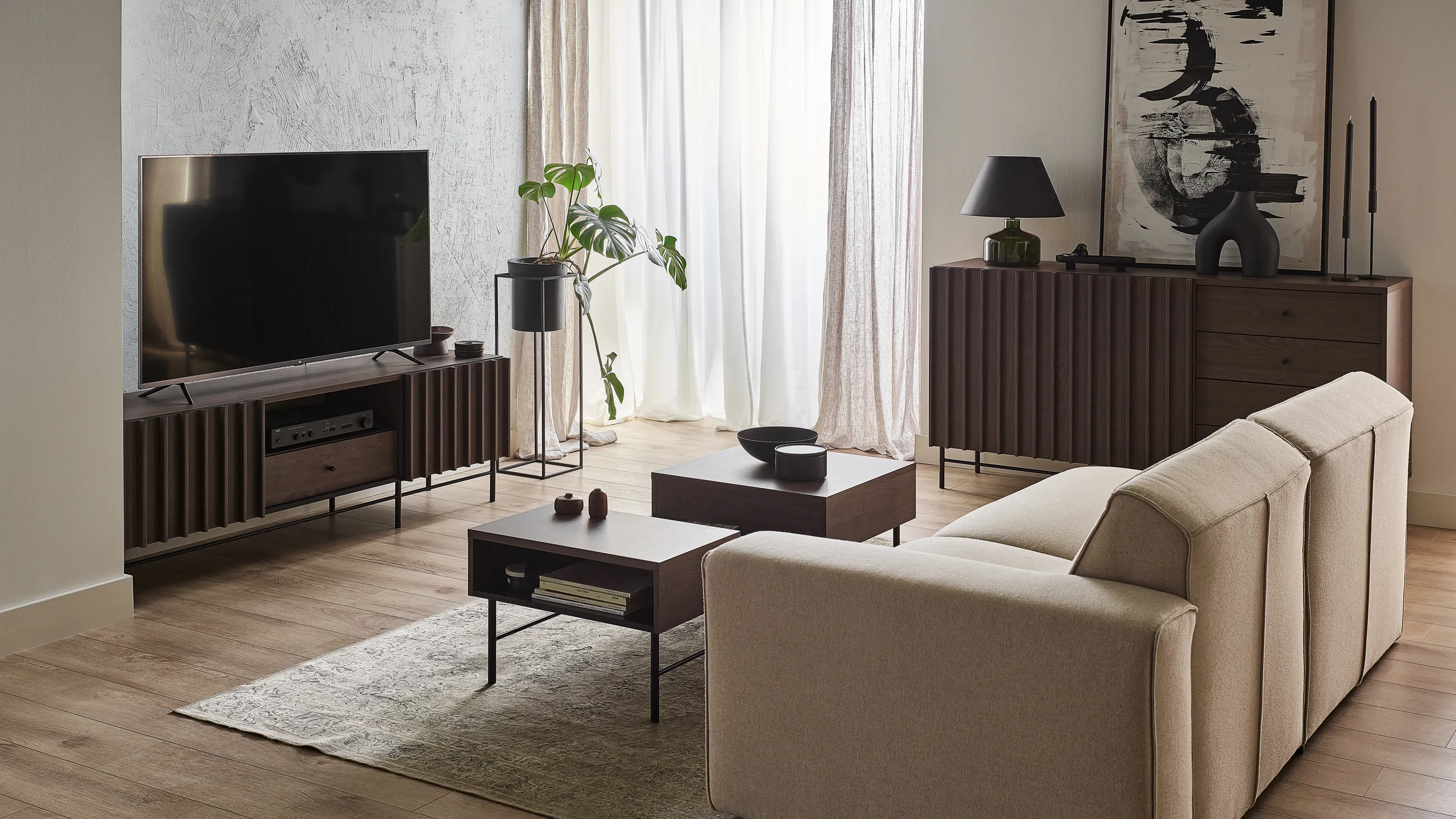 Szafka RTV z lamelami Piemonte PE-03 165cm jesion portlandzki/czarny - PE3JCZ