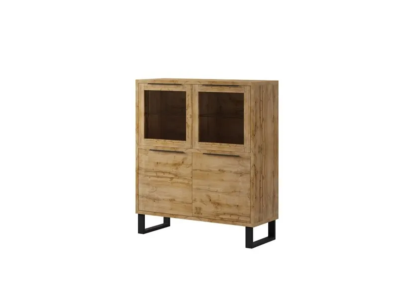 Kredens niski 4-drzwiowy szklany HALLE 120x140 dąb Wotan Kredens niski 4-drzwiowy szklany HALLE 120x140 dąb Wotan