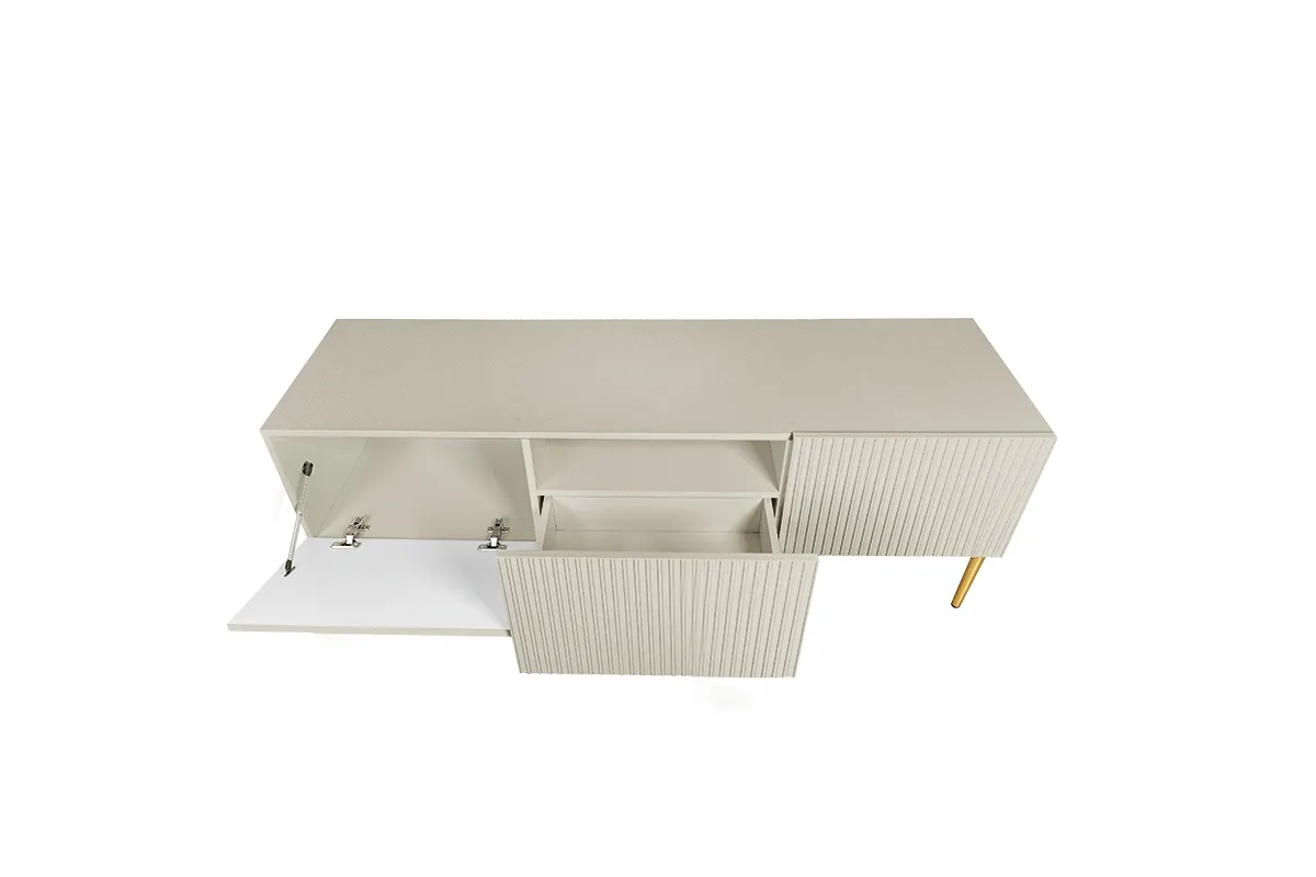 Szafka RTV NICOLE 150 z szufladą - kremowa - złoty stelaż - B_55548