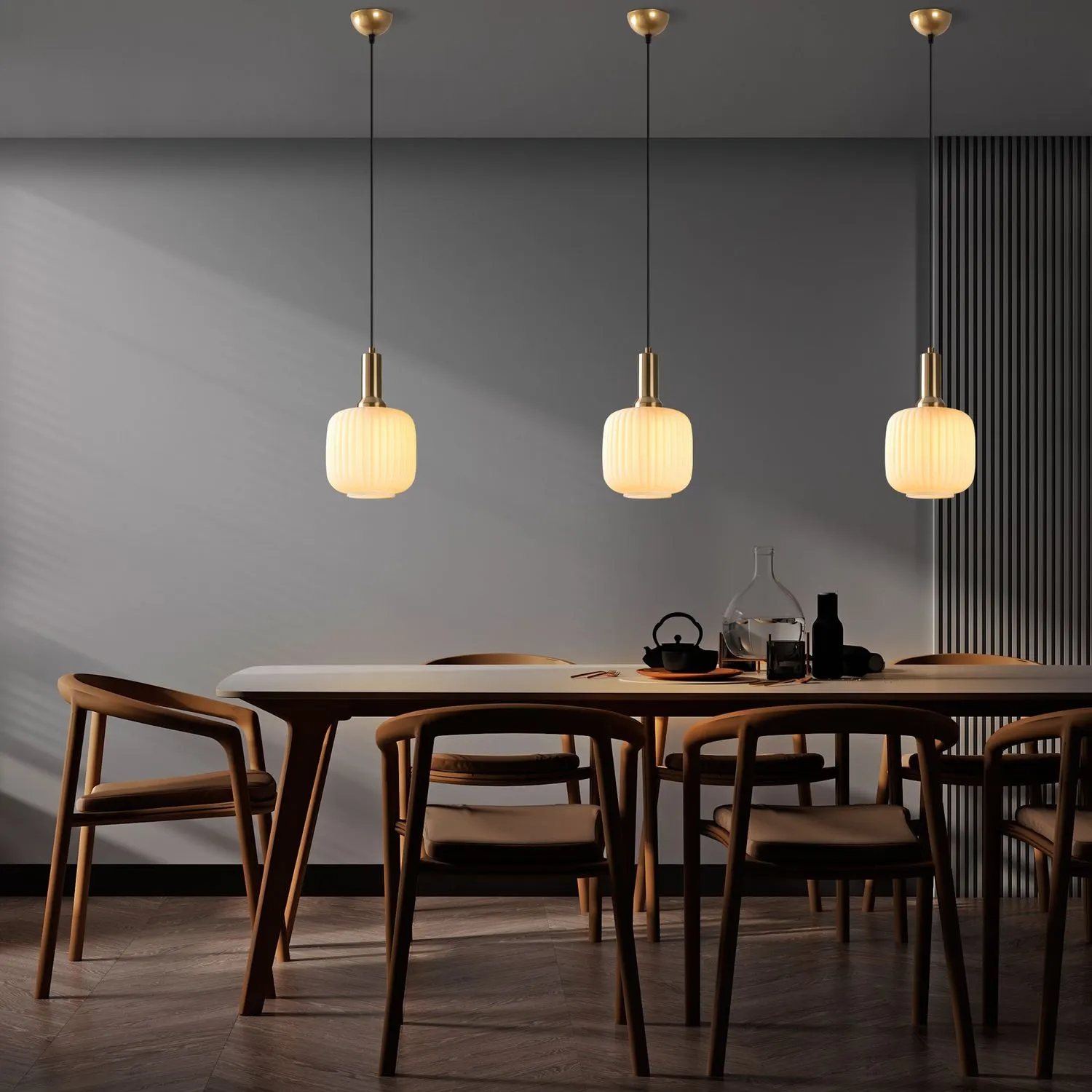 Żyrandol ASKER ryflowany klosz złoty biały - ASI_521SHN3584