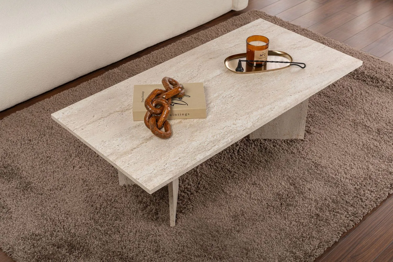 Stolik kawowy SABIN 60x119 cm trawertynowy beżowy
