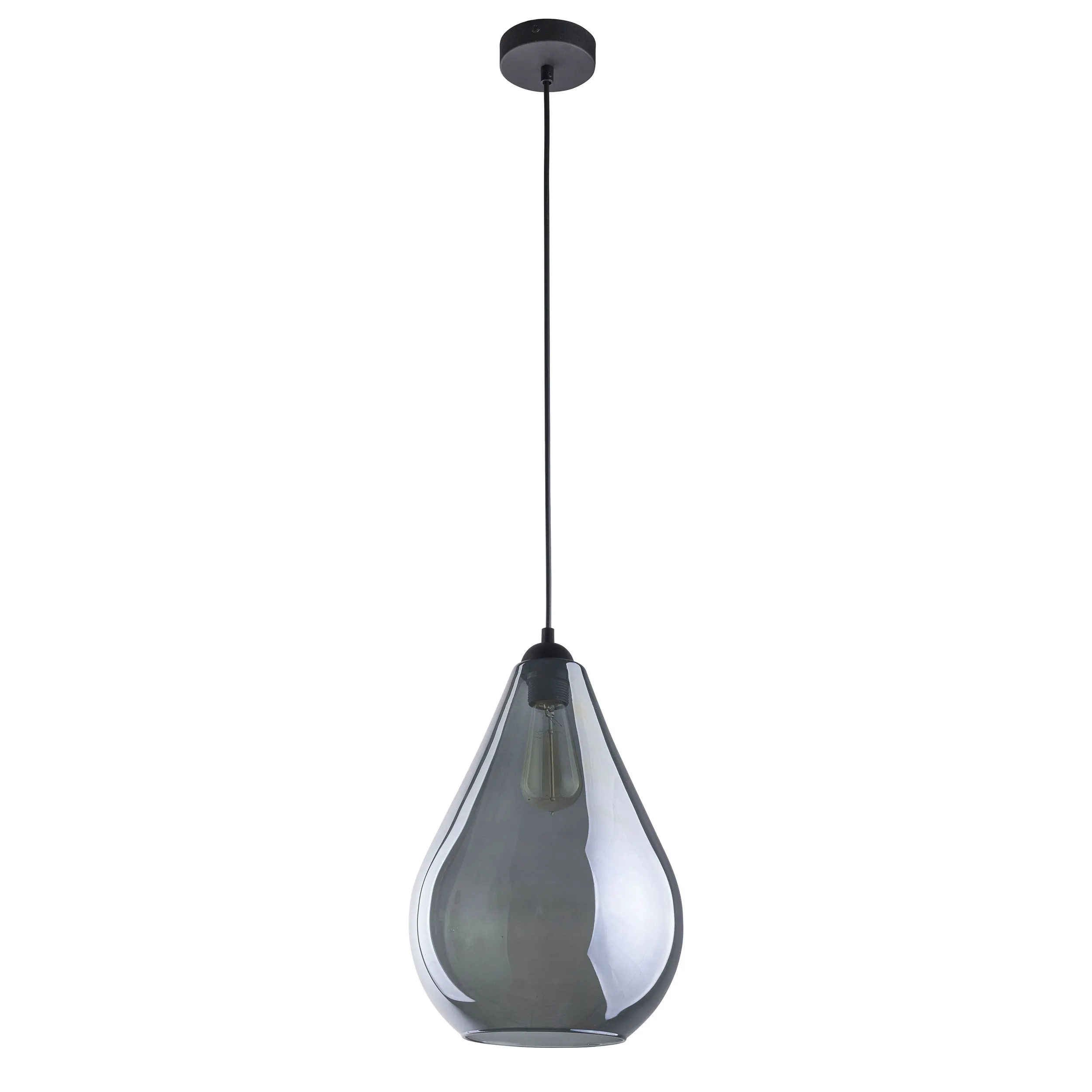 Lampa wisząca FUENTE czarna z szarym okrągłym kloszem w kształcie kropli 180x24cm