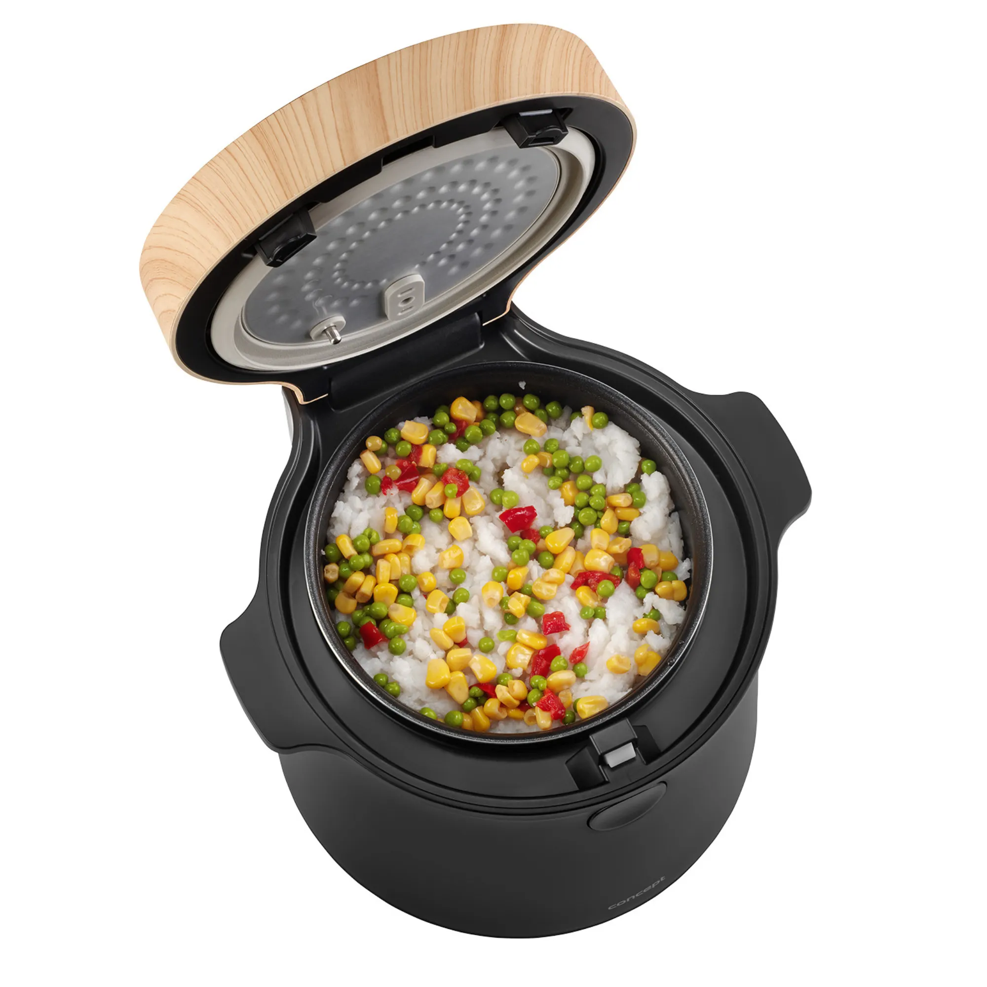 rice cooker, multicook, garnek plastikowy, pokrywa drewniana, mieszanka warzyw
