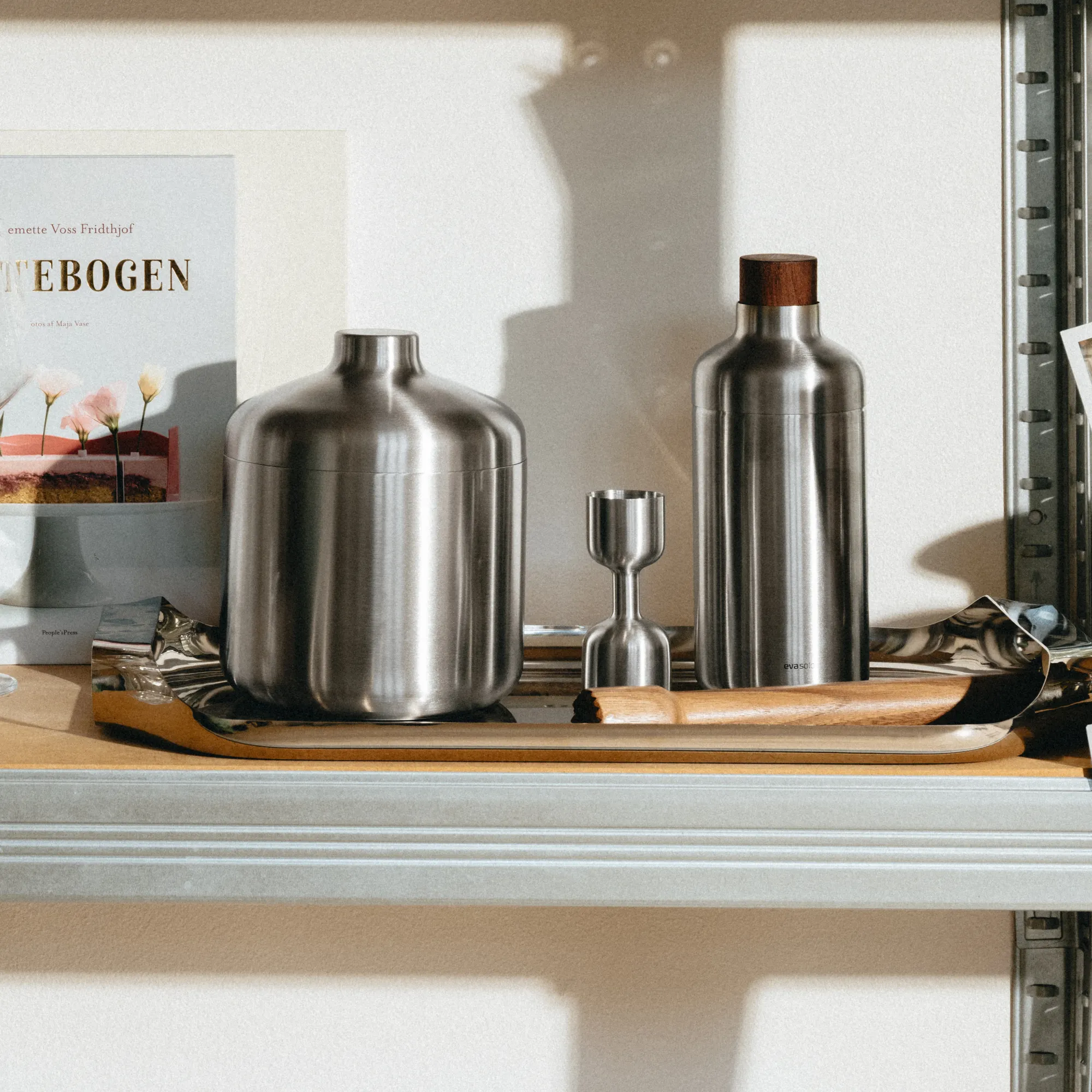 stalowy, karafka, butelka, taca, akcesoria kuchenne