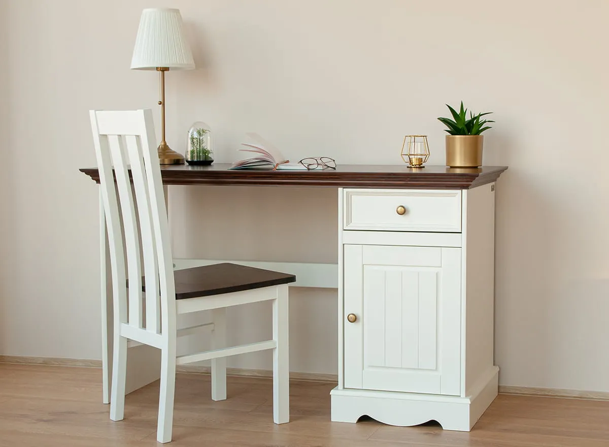 Biurko sosnowe z szafką i szufladą BELLUNO ELEGANTE biały orzech - PL031B/O