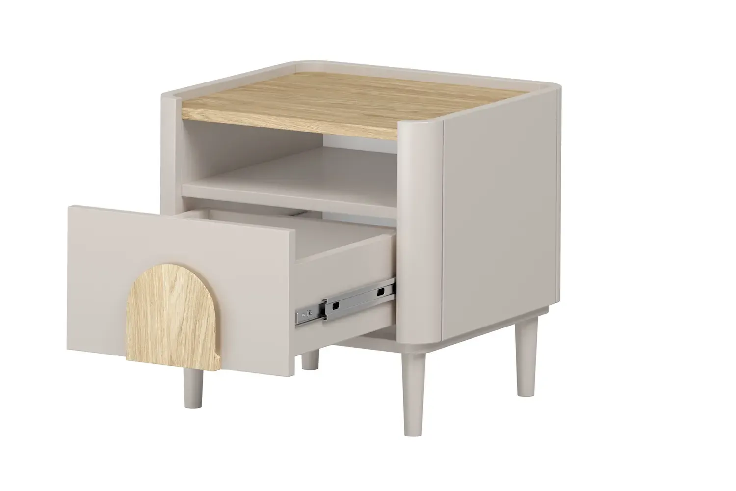 Szafka nocna z 1 szufladą i półką AMILIO 50 - cashmere dąb olejowany uchwyty dąb jasny nogi cashmere - B_169209