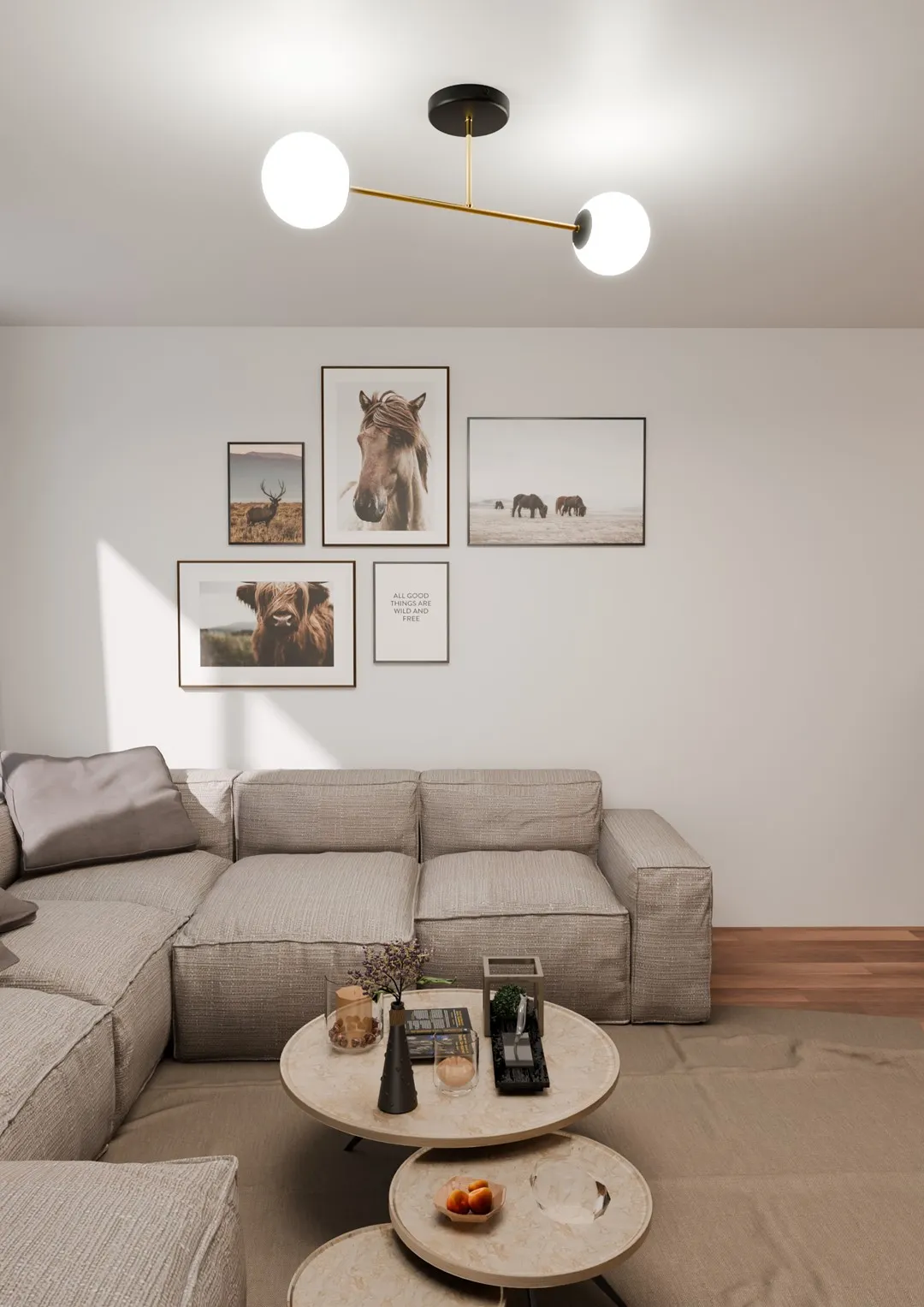 sofa, salon, plafon, obrazy, dekor