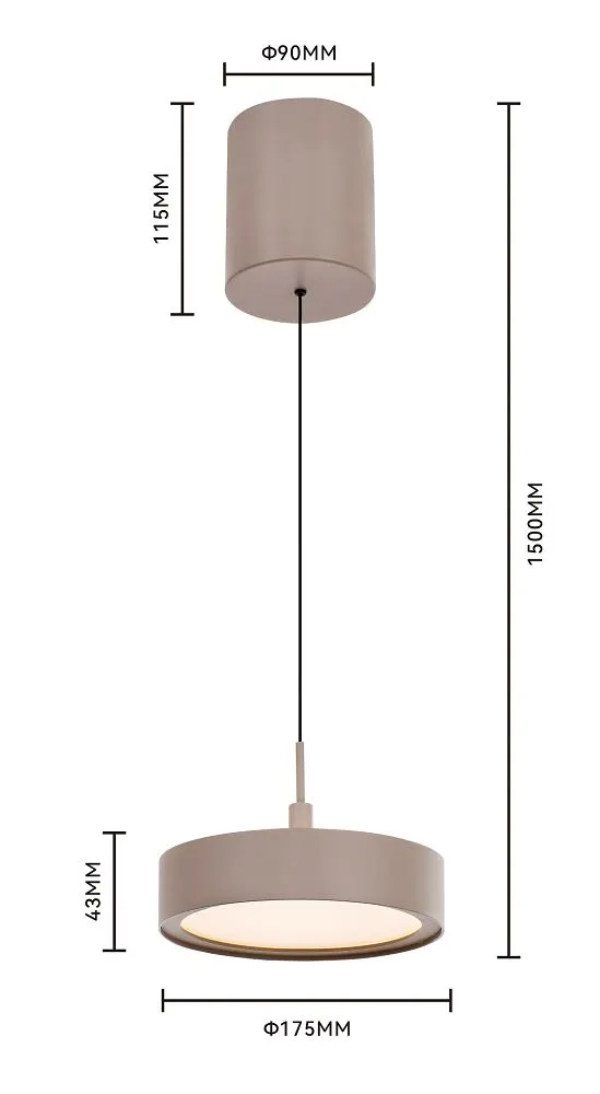 lampa wisząca, pojedyncza oprawa, korpus metalowy, kolor beżowy, średnica 175mm
