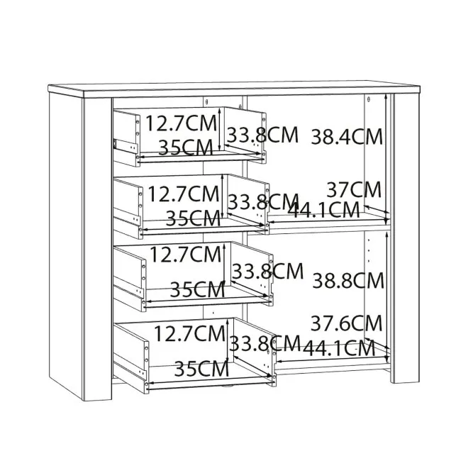 Komoda 1-drzwiowa z 4 szufladami L/R CHISBURY - dąb riviera, modrzew jasny sibu - BHLK222-M482