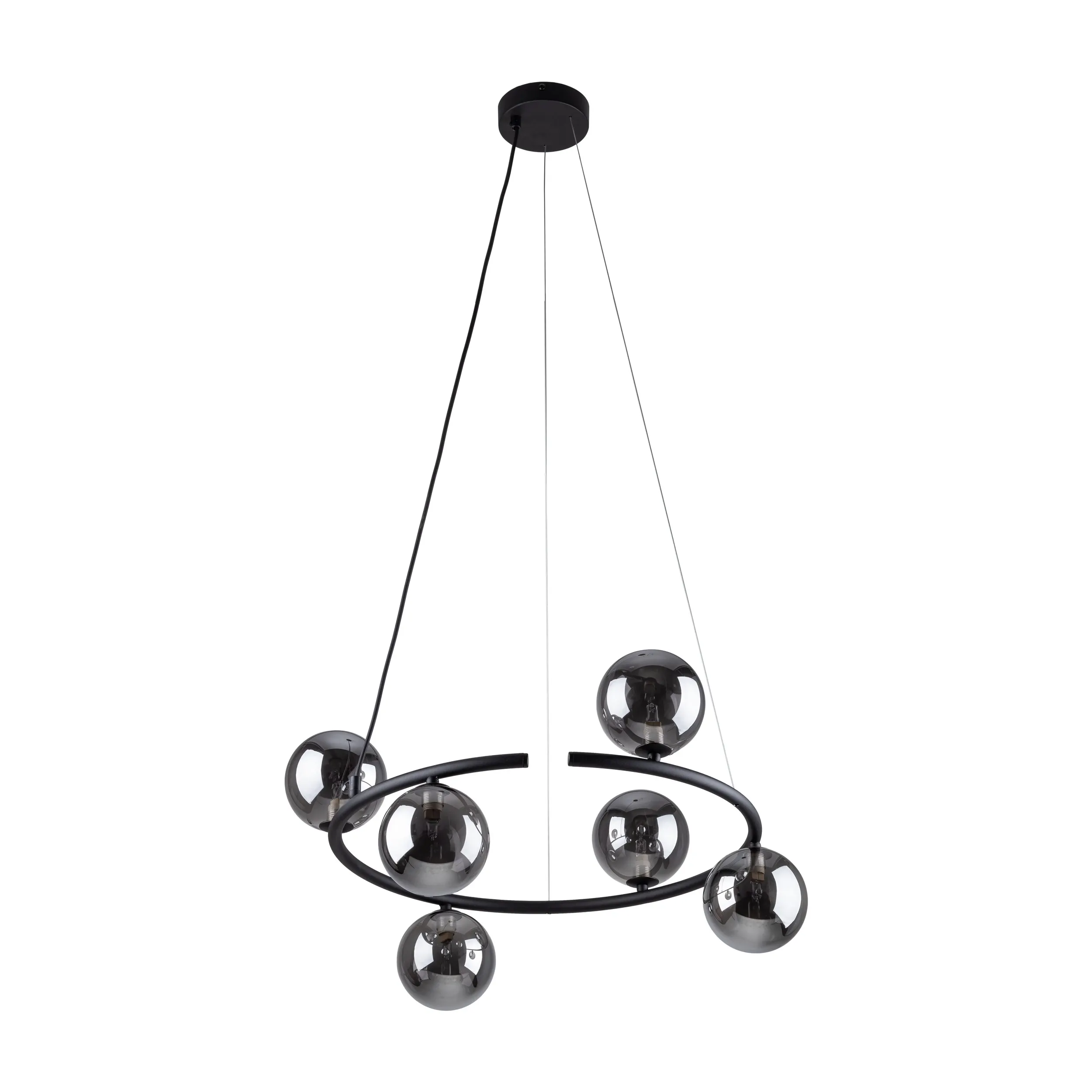 Lampa wisząca ANABELLE czarna z szarymi okrągłymi szklanymi kloszami 140x62cm - TK_6843