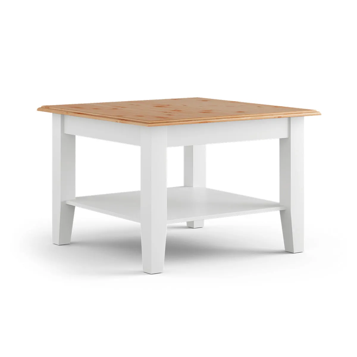 Stolik kawowy BELLUNO ELEGANTE z półką biała - naturalna sosna 70x70 cm