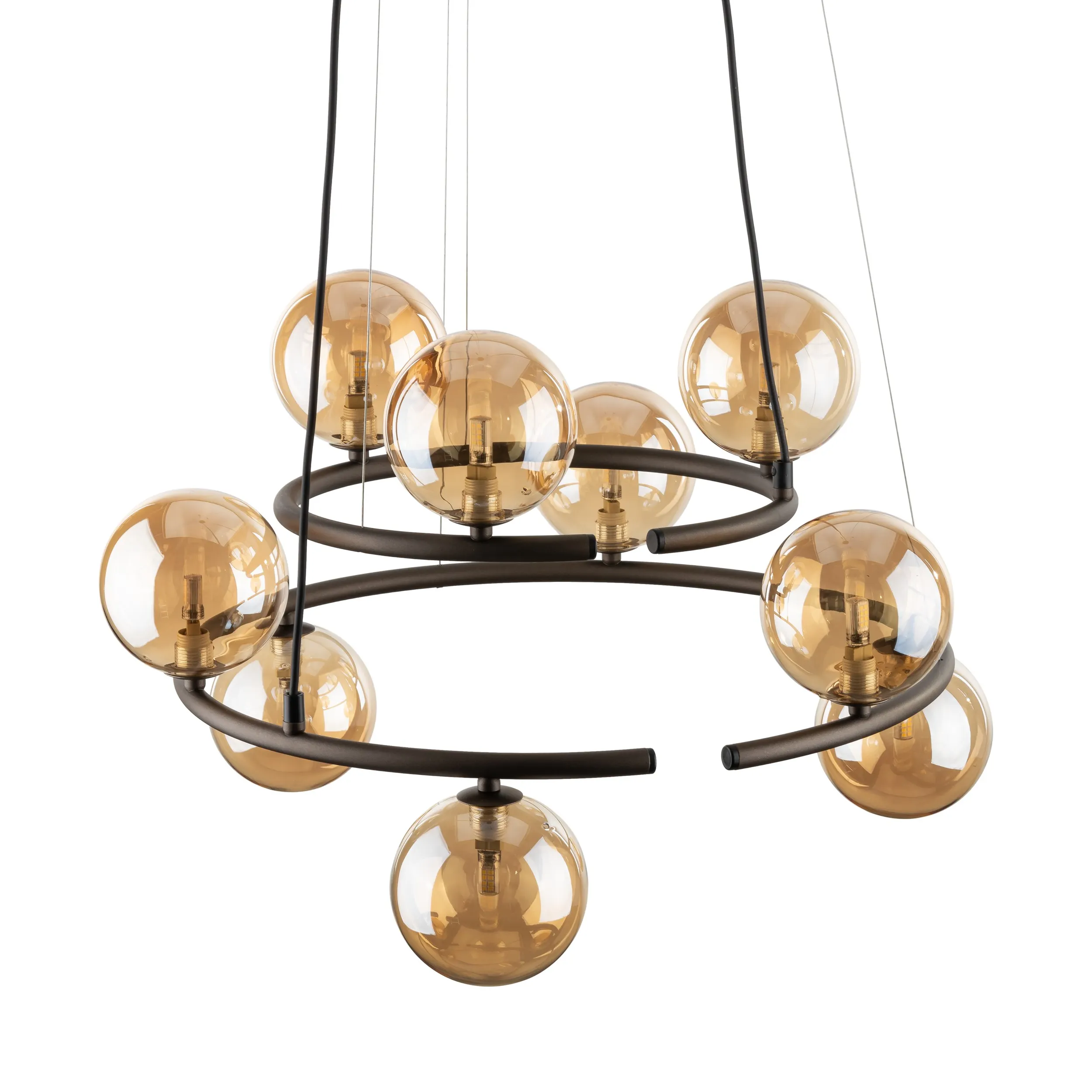 Lampa wisząca ANABELLE brązowa z brązowymi szklanymi okrągłymi kloszami 140x62cm - TK_6587