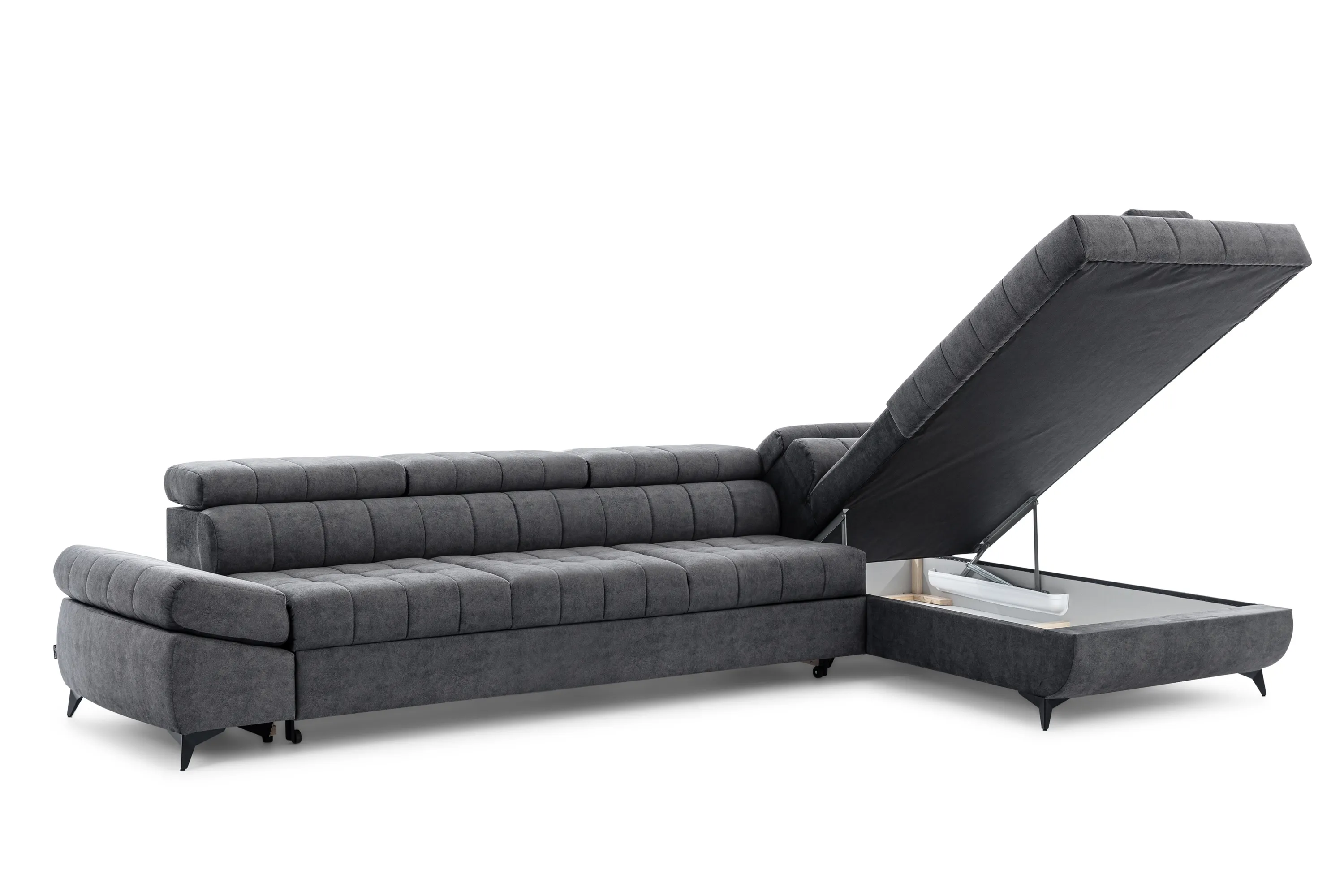 Narożnik prawostronny VALORIS MAXI regulowane zagłówki i podłokietniki tkanina Zetta 305 grafitowy - B_168597