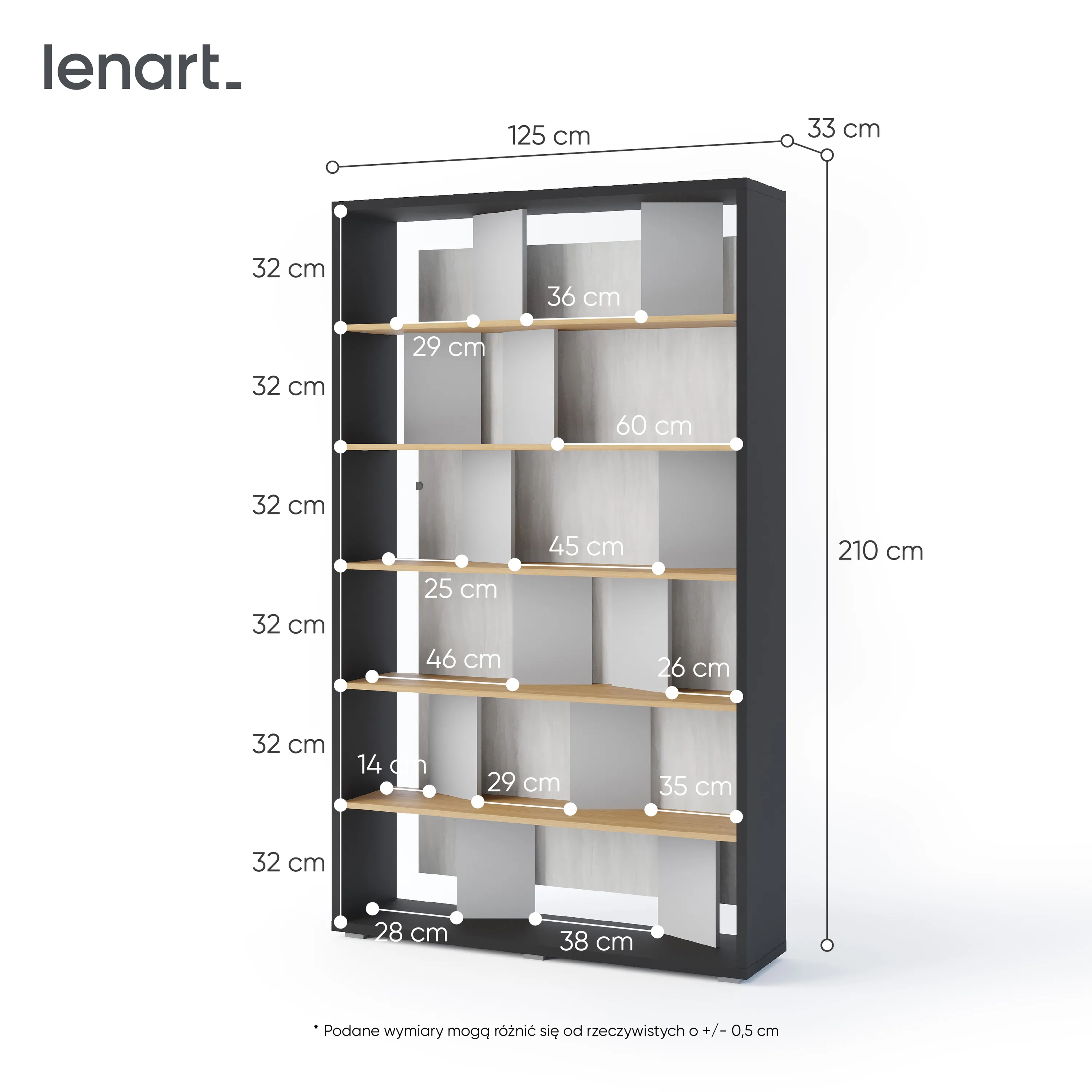 FITT FP-01 - regał z oświetleniem - grafit/dąb linearny/natura/szary - FP1GD