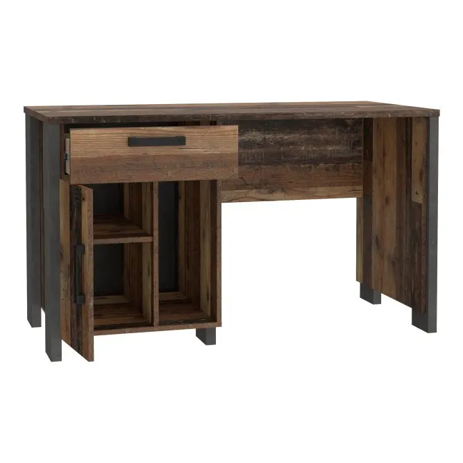 Biurko z szafka i szufladą CLIF 60x126 cm - old wood vintage, beton - CLFB211-C546